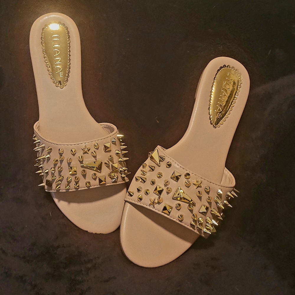 Nude Gold Studded Flat Sandals